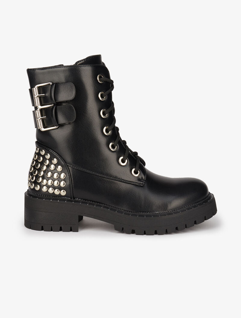 Boots cloutées à double sangles - Noir - 2