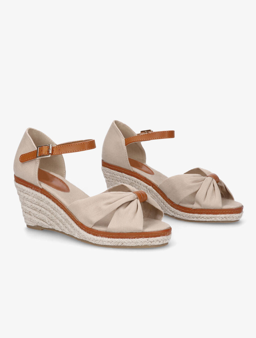 Compensées en tissu à semelle raphia - Beige - 4