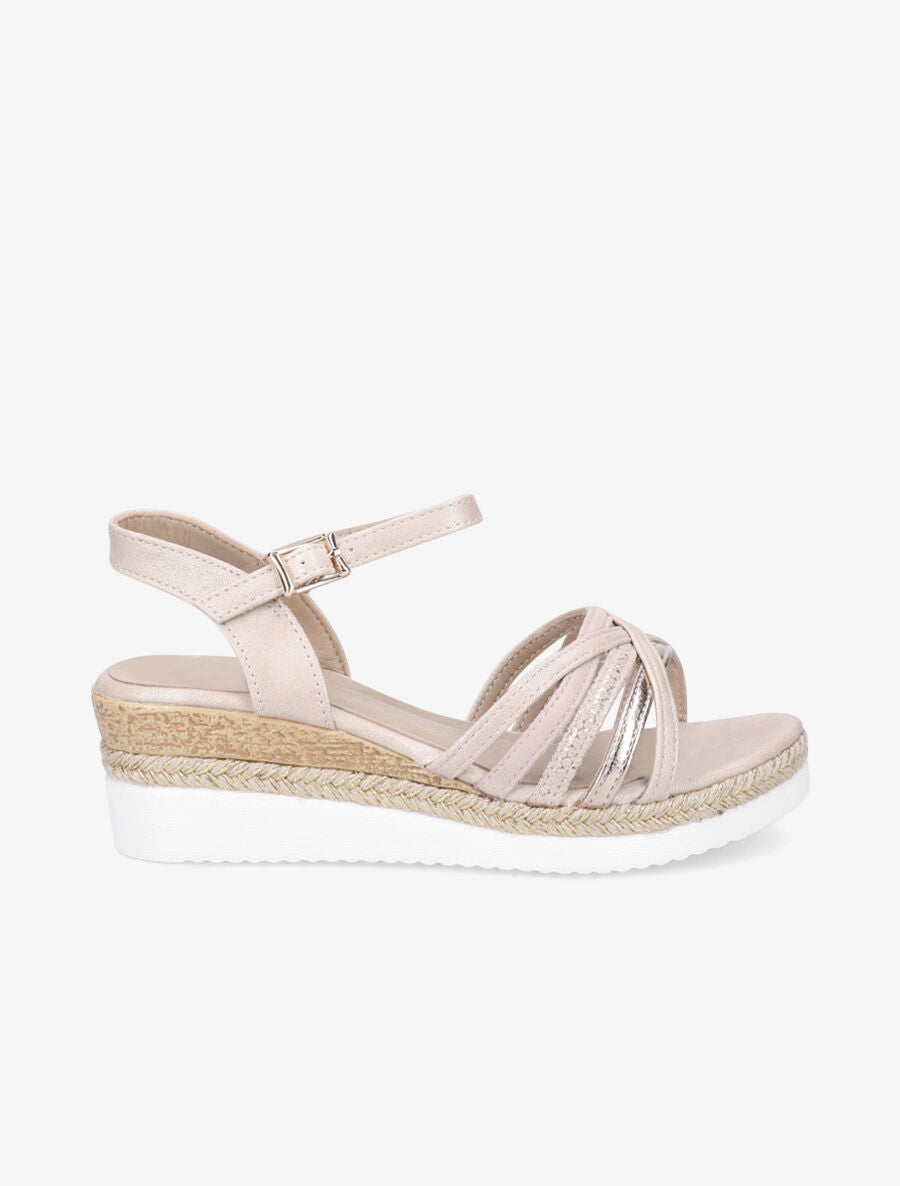 Sandales compensées en suédine - Beige - 6