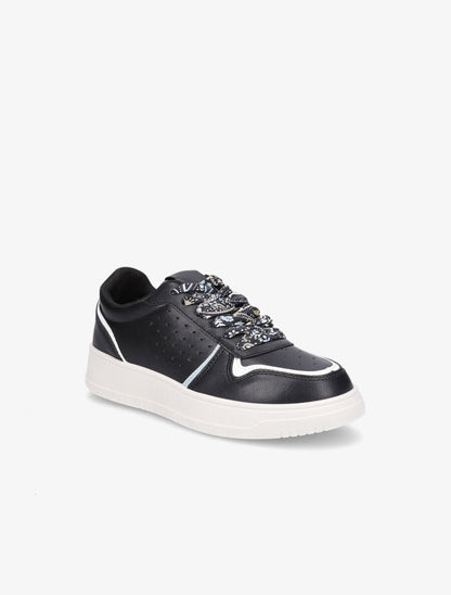 Sneakers à lacets imprimé interchangeables - Noir - 2