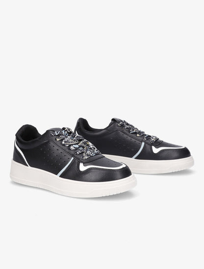 Sneakers à lacets imprimé interchangeables - Noir - 4