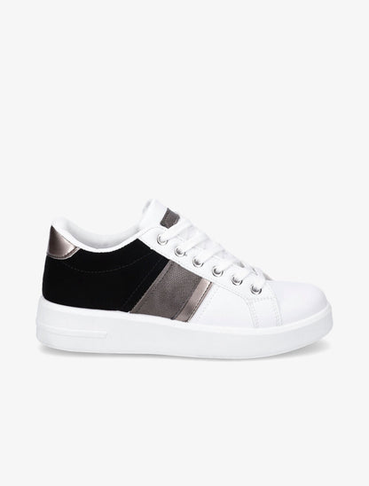 Sneakers en simili et suédine et bandes irisées - Noir - 1