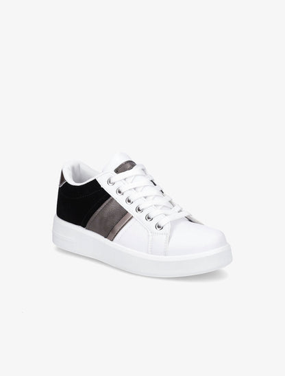 Sneakers en simili et suédine et bandes irisées - Noir - 2
