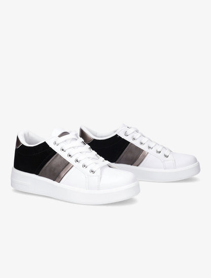 Sneakers en simili et suédine et bandes irisées - Noir - 4