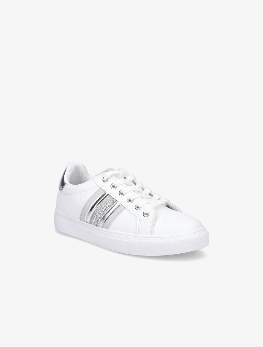 Sneakers en simili à contrefort contrastant - Argent - 2