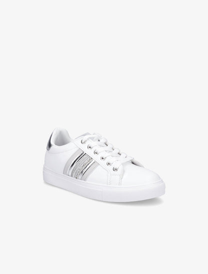 Sneakers en simili à contrefort contrastant - Argent - 2