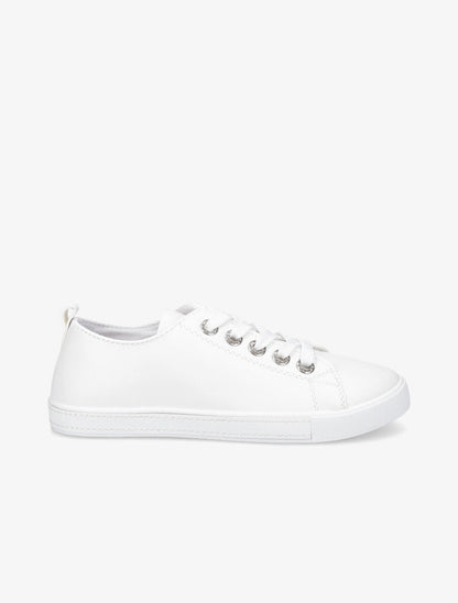 Sneakers à oeillets ornés de strass - Blanc - 1