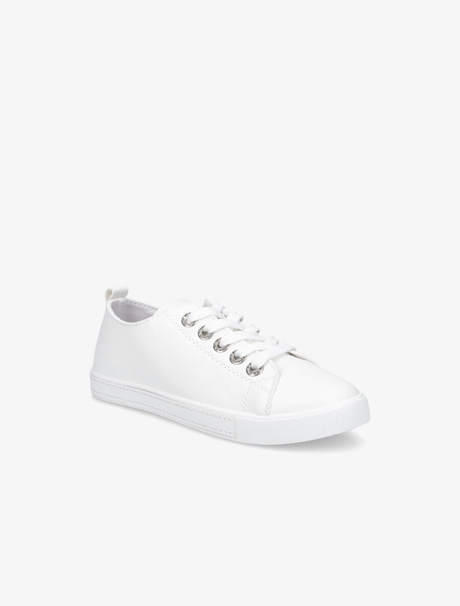 Sneakers à oeillets ornés de strass - Blanc - 2