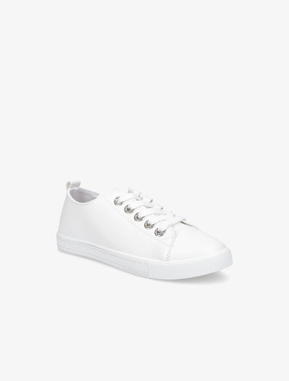 Sneakers à oeillets ornés de strass - Blanc - 2
