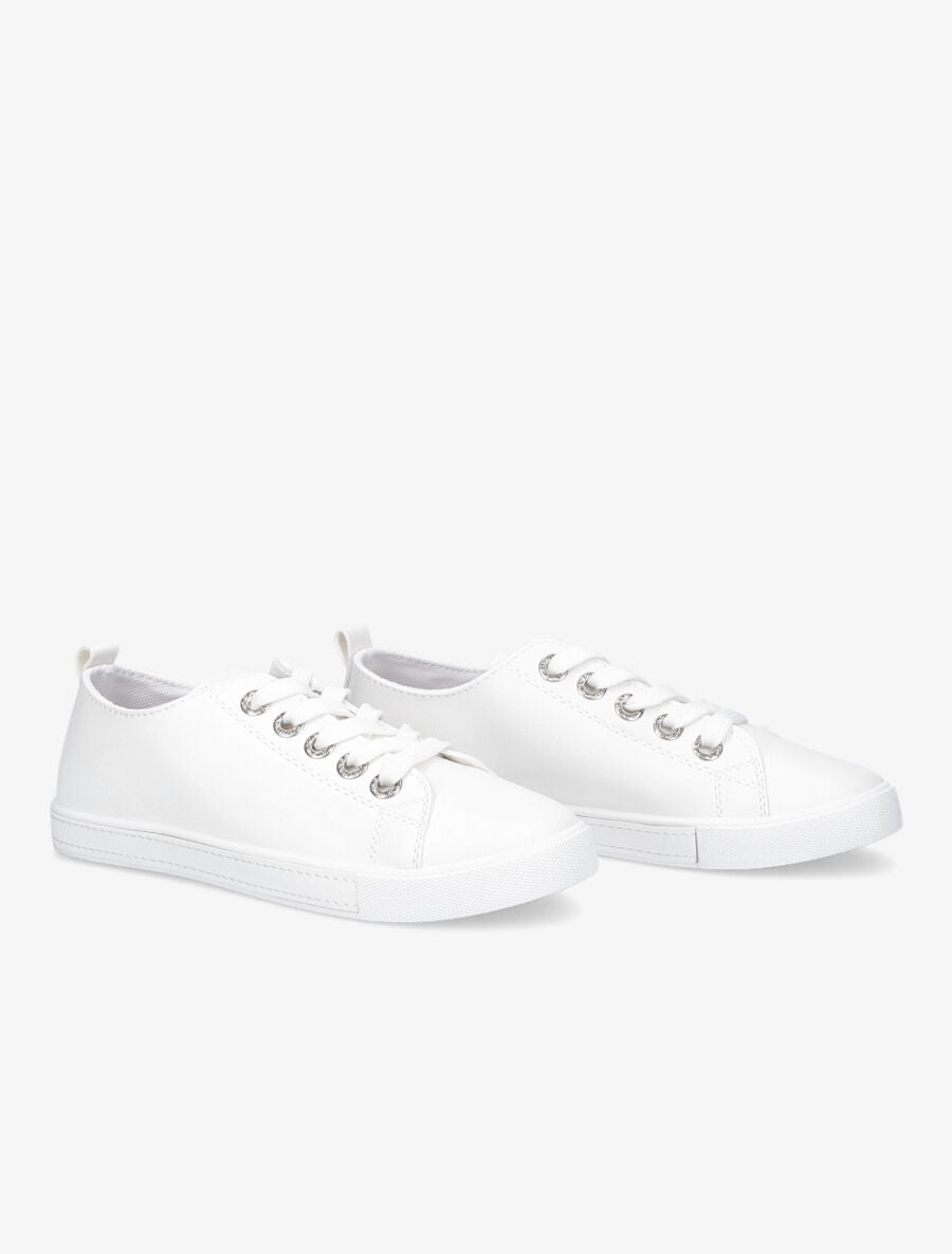 Sneakers à oeillets ornés de strass - Blanc - 4