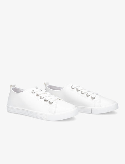 Sneakers à oeillets ornés de strass - Blanc - 4
