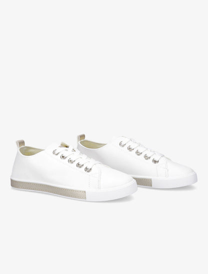 Sneakers à oeillets ornés de strass - Or - 4