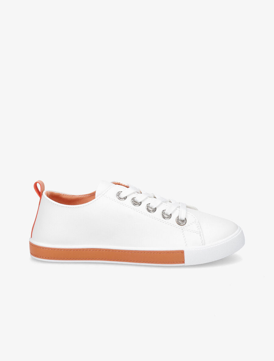 Sneakers à oeillets ornés de strass - Orange - 1