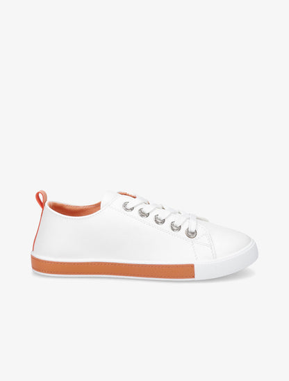Sneakers à oeillets ornés de strass - Orange - 1