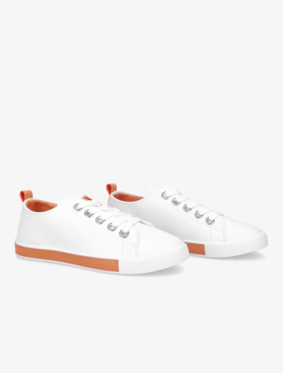 Sneakers à oeillets ornés de strass - Orange - 4