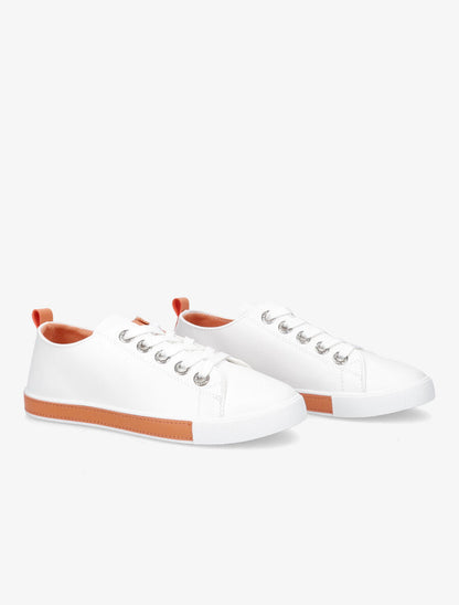 Sneakers à oeillets ornés de strass - Orange - 4