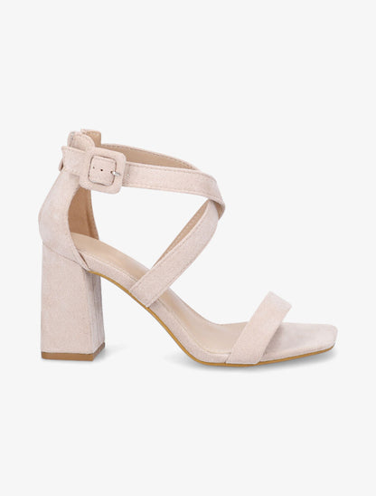 Sandales en suédine à talon haut - Beige - 1