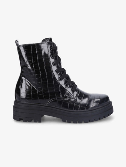 Bottines à lacets effet croco - Noir - 2