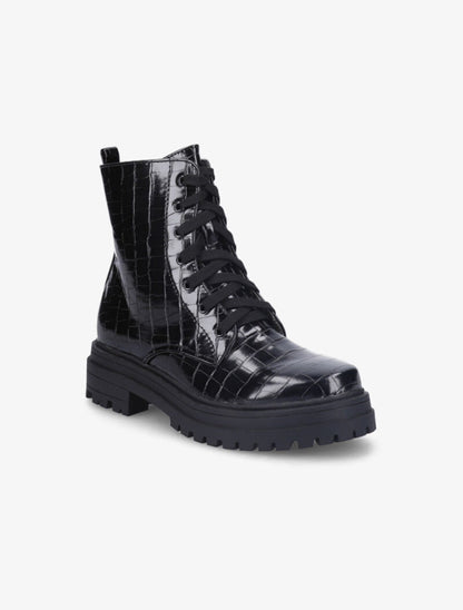 Bottines à lacets effet croco - Noir - 3