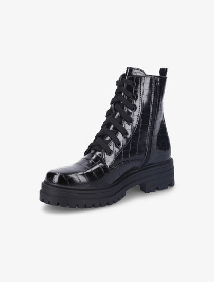 Bottines à lacets effet croco - Noir - 4