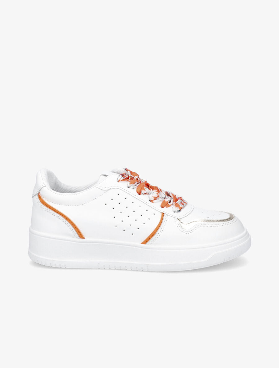 Baskets à lacets fleuris - Blanc/orange - 5