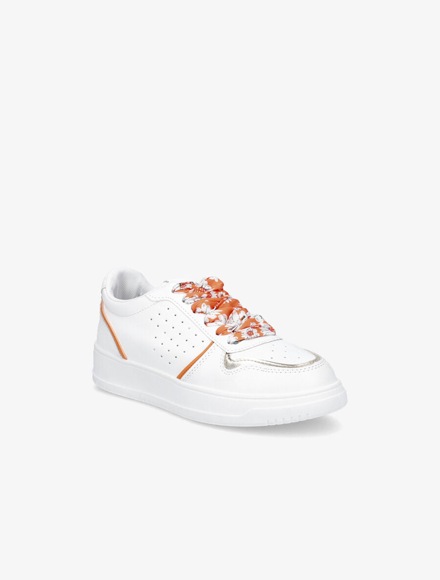 Baskets à lacets fleuris - Blanc/orange - 2