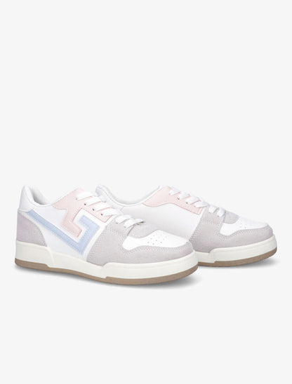 Sneakers en simili et suédine - Bleu ciel - 4