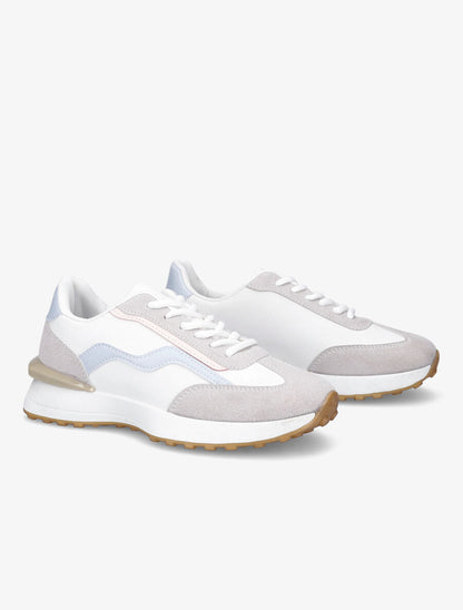 Running en simili et suédine - Blanc/bleu clair - 4