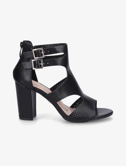 Sandales à talon et double brides à boucle - Noir - 1