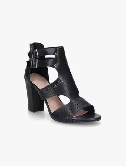 Sandales à talon et double brides à boucle - Noir - 2