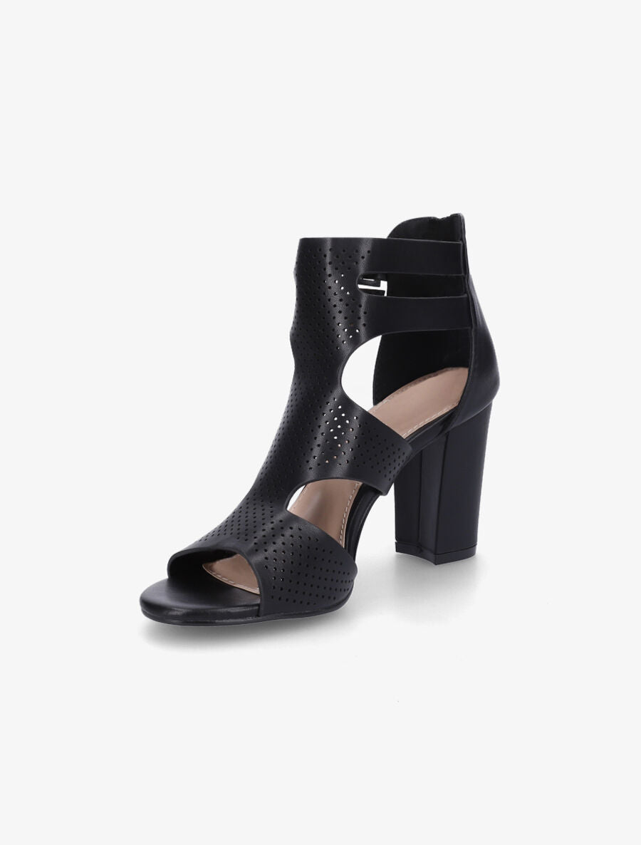 Sandales à talon et double brides à boucle - Noir - 3