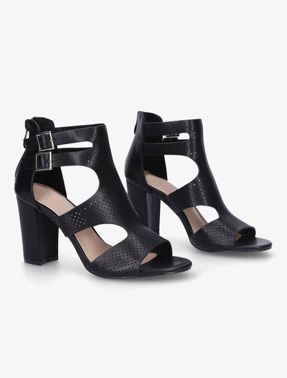 Sandales à talon et double brides à boucle - Noir - 4