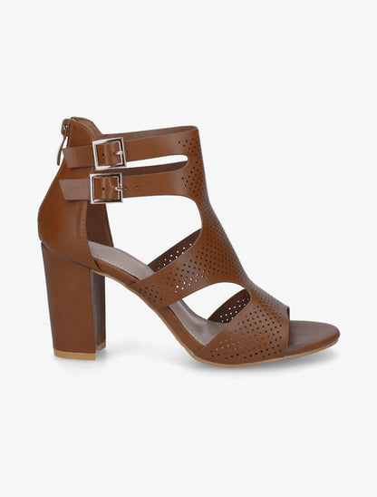 Sandales à talon et double brides à boucle - Marron - 1