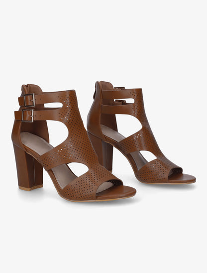 Sandales à talon et double brides à boucle - Marron - 4
