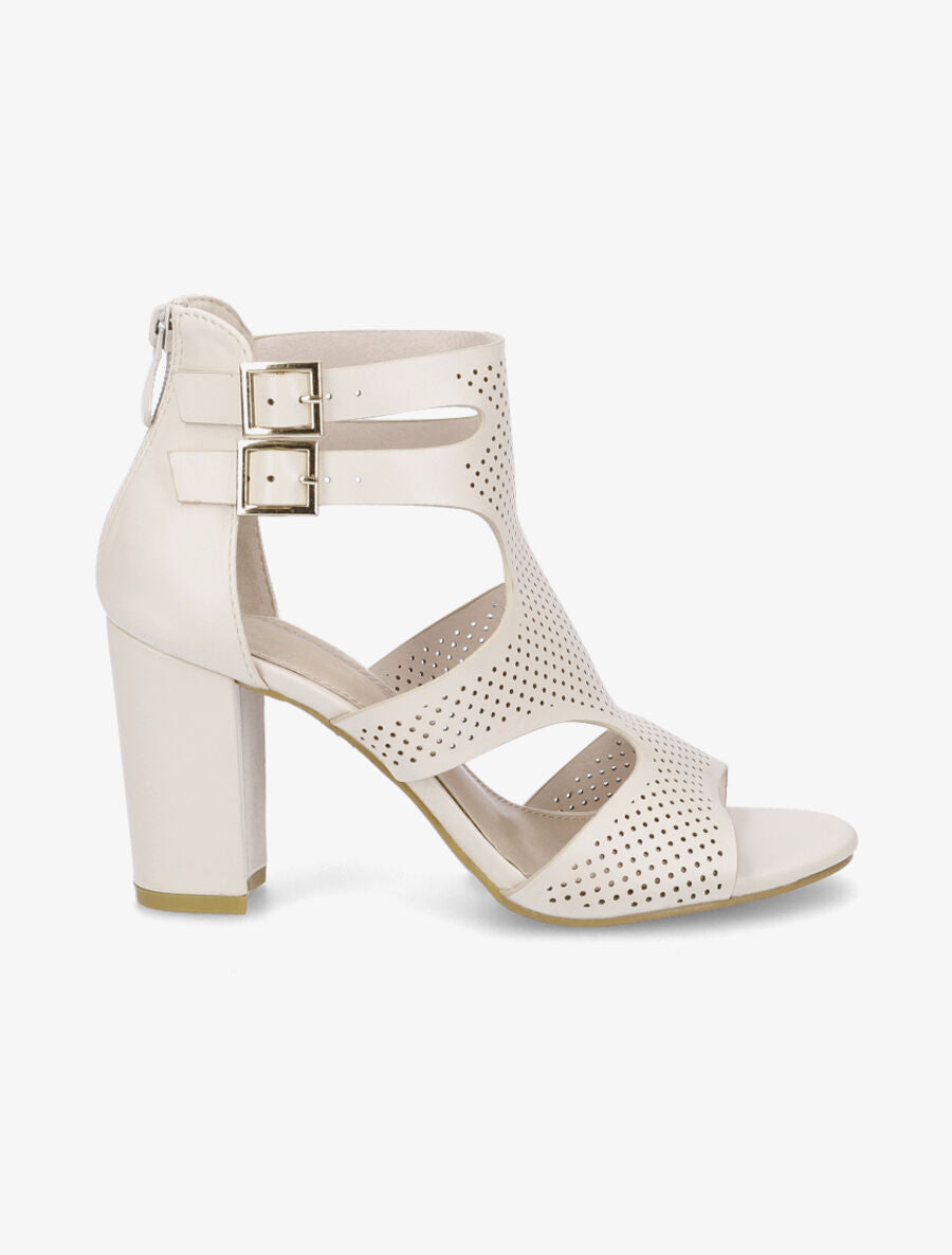 Sandales à talon et double brides à boucle - Beige - 1