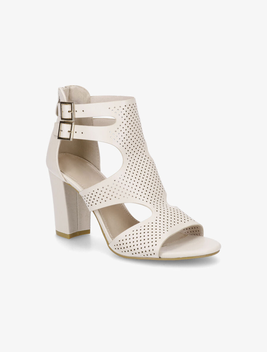 Sandales à talon et double brides à boucle - Beige - 2