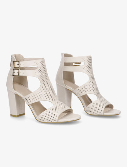 Sandales à talon et double brides à boucle - Beige - 4
