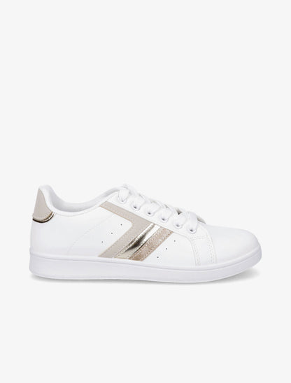 Tennis en simili à bandes fantaisies - Beige - 1