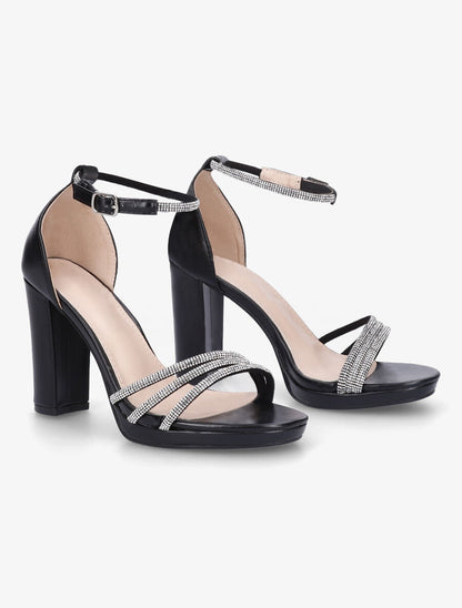 Sandales à talon haut et strass en simili - Noir - 4