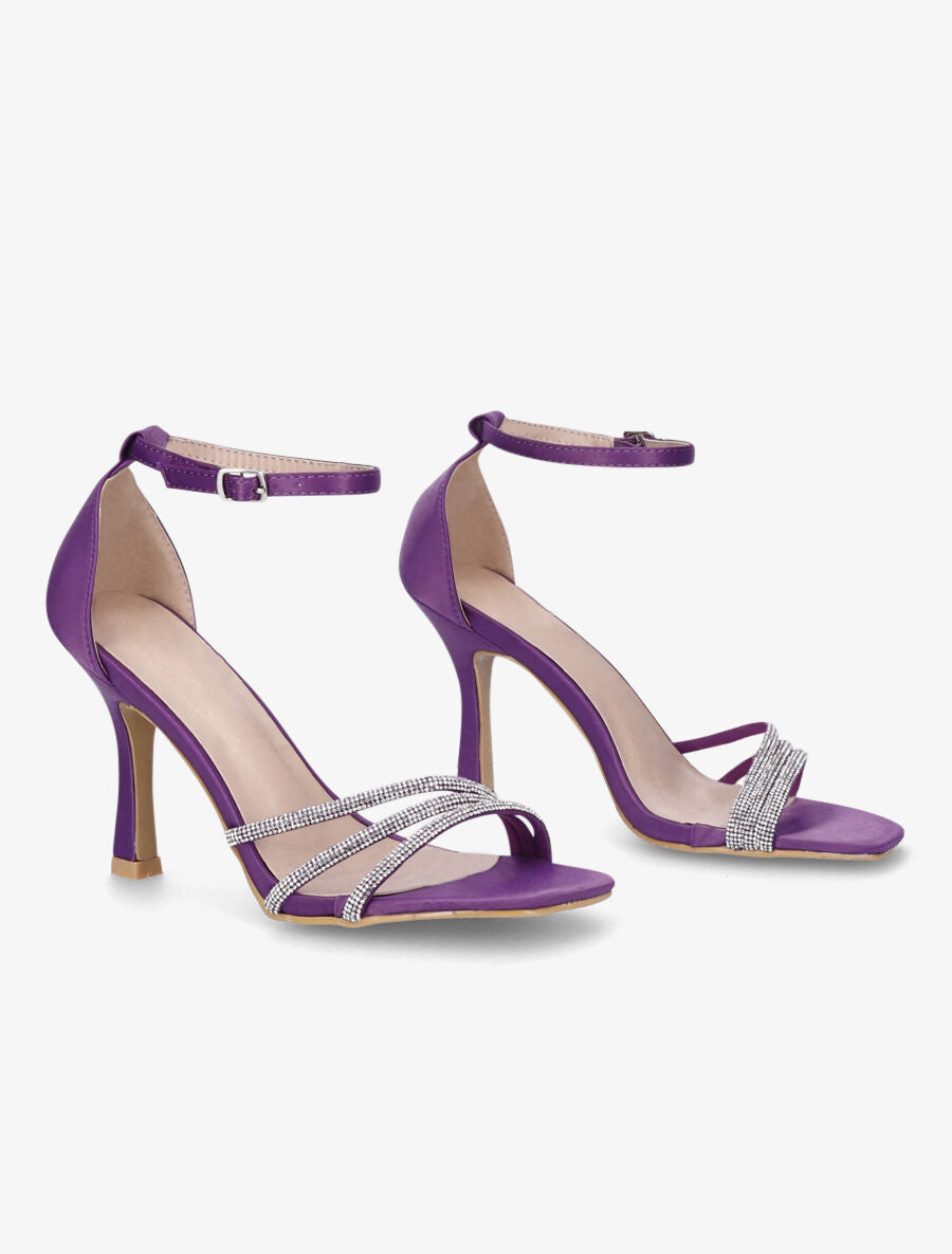 Sandales satinées à talon aiguille et strass - Violet - 4