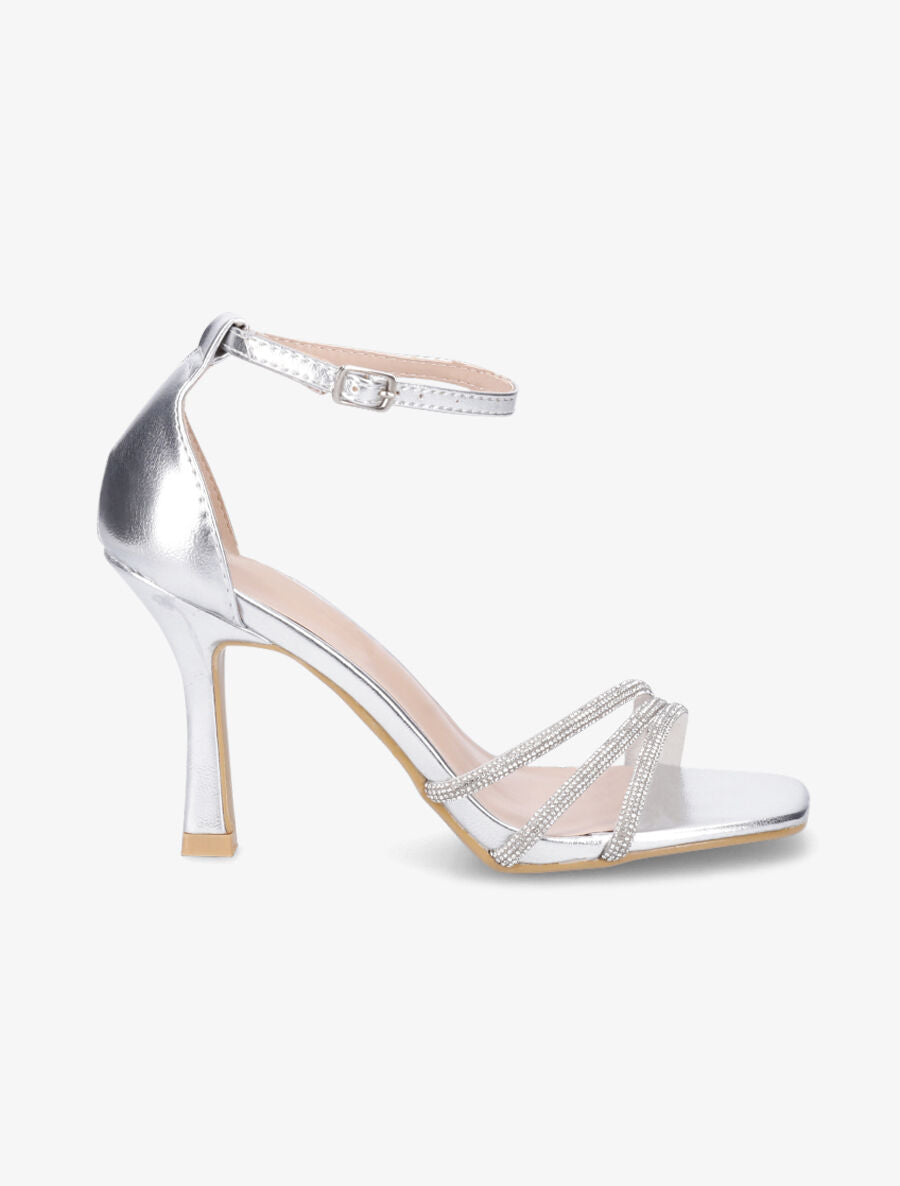 Sandales à talon aiguille et strass en simili - Argent - 1