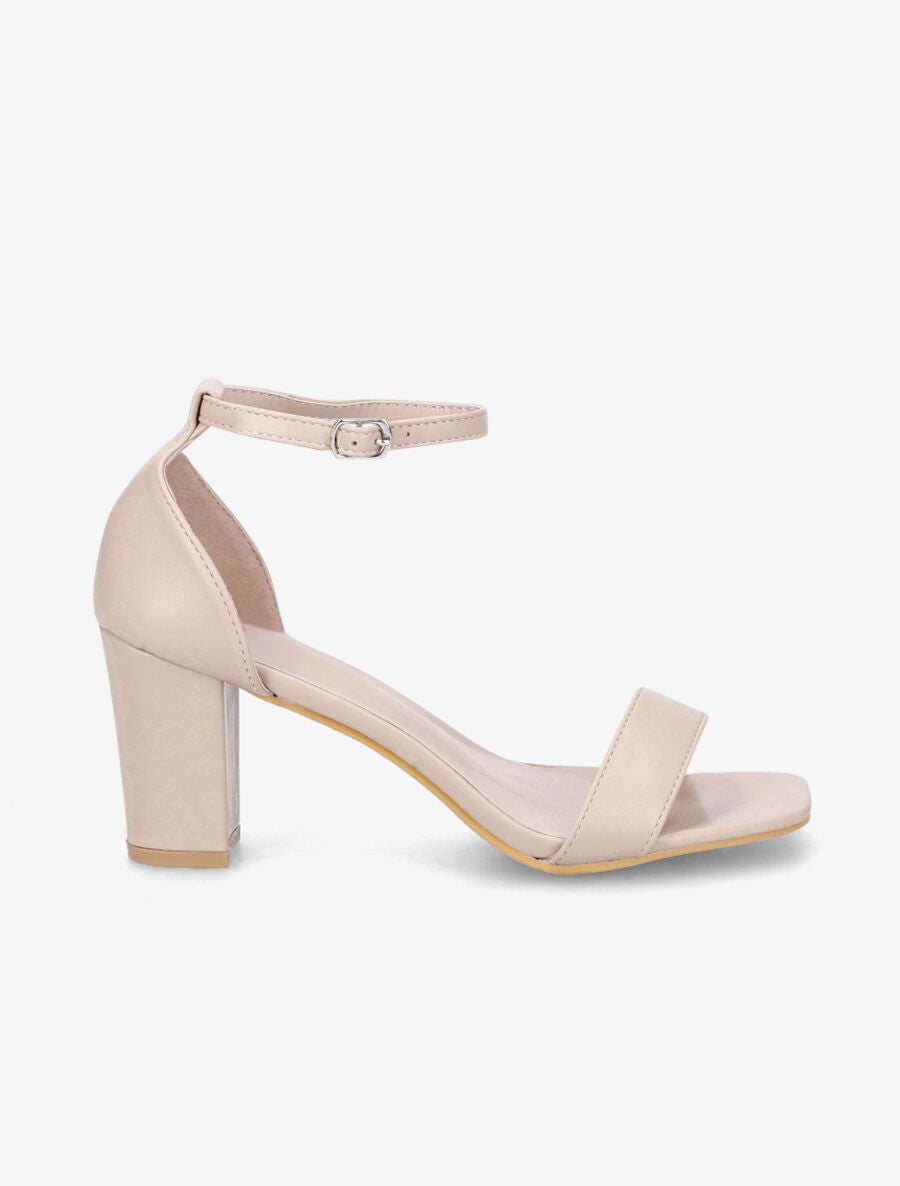 Sandales à talon et bride en simili - Beige - 5