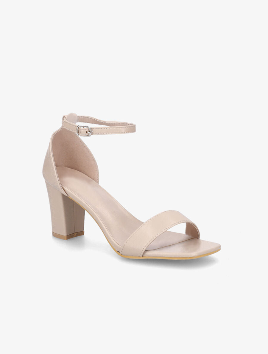 Sandales à talon et bride en simili - Beige - 2