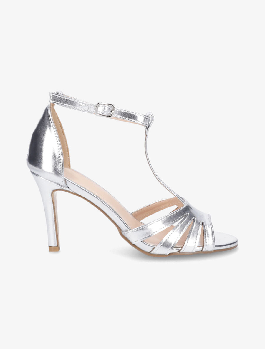 Sandales style salomé à talon aiguille - Argent - 1