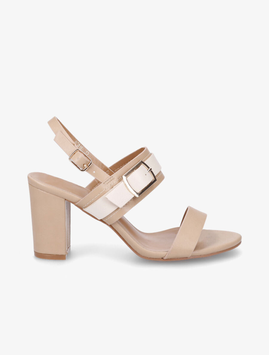 Sandales à talon et double boucles - Beige - 5