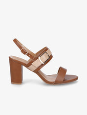 Sandales à talon et double boucles - Camel - 1