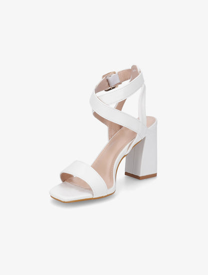 Sandales à talon et brides croisées - Blanc - 3