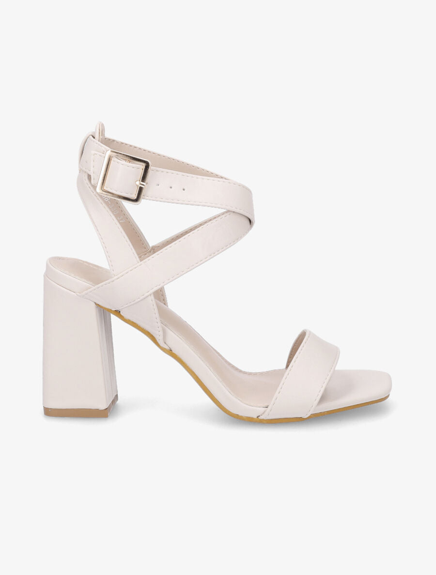 Sandales à talon et brides croisées - Beige - 5