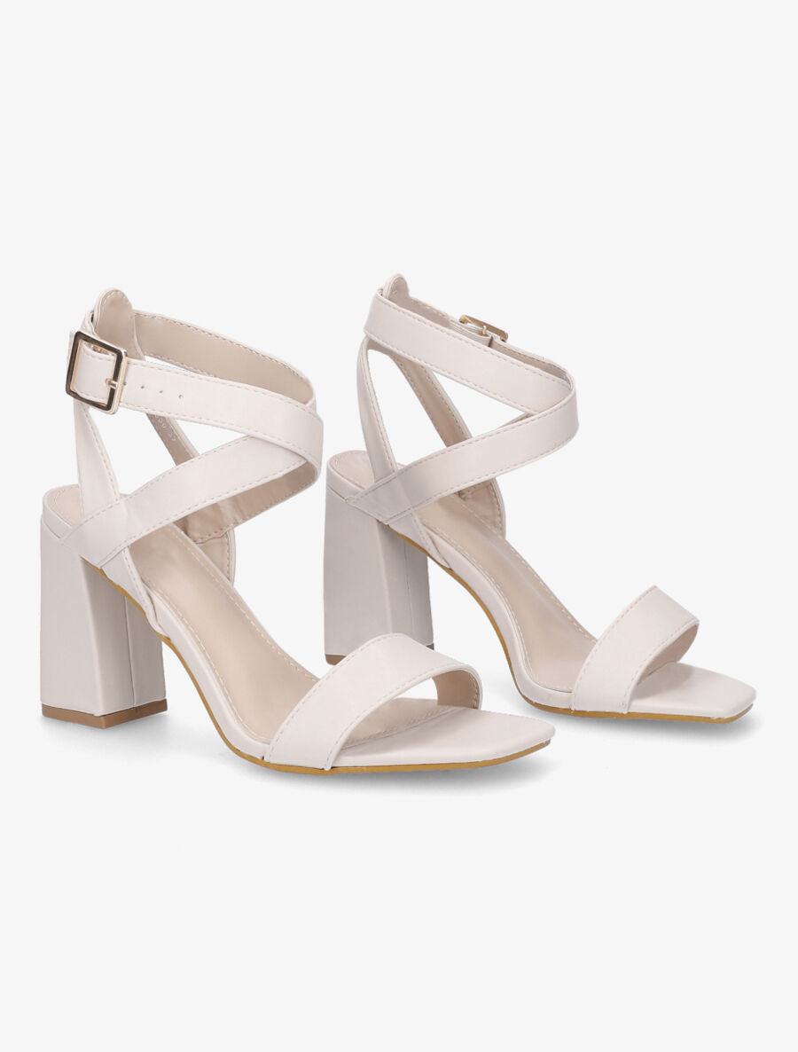 Sandales à talon et brides croisées - Beige - 4