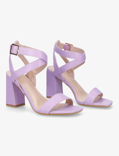 Sandales à talon et brides croisées - Lilas - 4